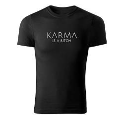 Karma is a Bitch Herren Rundhals Single Jersey tailliertes Slim Shirt mit witzige t Shirt Sprüche (425 Paint Schwarz L) von DELUNO