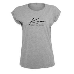 Karma regelt das Ladies Fashion Shirt weiter geschnitten und lockeres Tanktop mit Motiv Grau XL (B21-543-XL-Grau) von DELUNO