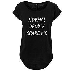 Normal People Scare me Damen Sommer Rundhals Top Oversize Shirt mit Spruch (94 B36 Schwarz M) von DELUNO
