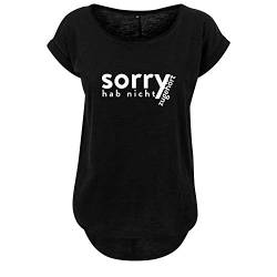 Sorry hab Nicht zugehört Damen Oversized Long Back Tshirt und Frauen Shirt mit Spruch Motiv mit U Ausschnitt (403 B36 Schwarz XS) von DELUNO