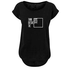 Think Outside The Box Design Ladies Fashion Shirt Lang und NEU weit geschnittten Hinterer Schnitt Länger mit Motiv XL Schwarz (B36-108-XL-Schwarz) von DELUNO