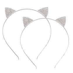 2 Stück Kristall-Stirnband, Kristall-Kopfbedeckung, Katzen-Stirnband, Strass-Haarband, Katzenohren, Kopfband, Kopfbedeckung, silberne Haar-Accessoires, Strass-Katzen-Haarband von DELURA