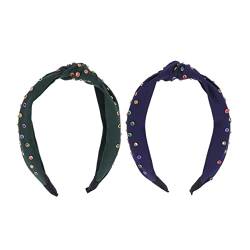 2 Stück Strass-Stirnband, Damen-Stirnband, Strass-Kopfbedeckung, Tuch umwickeltes Stirnband, Strass-Stirnband for Frauen, gedrehte Stirnbänder for Frauen, Knoten-Kopfbedeckung, Party-Haarreifen, Miss von DELURA