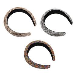 3 Stück Diamant-Stirnband, Braut-Stirnband, Spa-Stirnbänder, Strass-Haarschmuck, Schwamm-Stirnband, Punk-Schmuck, Damen-Puffy-Stirnband, Damen-Kopfbedeckung, Damen-Kopfschmuck, Strass-Stirnband von DELURA