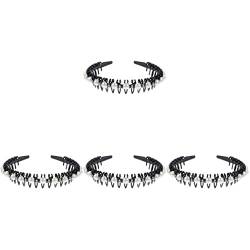 3er-Pack Perlen-Stirnband, breites Perlen-Haarband, Kristall-Tiara-Haarband, breites Band, Haarreifen, Kamm, Haarband, Perlen mit (Color : Blackx4pcs, Size : 15X13X2.5CMx4pcs) von DELURA