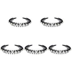 3er-Pack Perlen-Stirnband, breites Perlen-Haarband, Kristall-Tiara-Haarband, breites Band, Haarreifen, Kamm, Haarband, Perlen mit (Color : Blackx5pcs, Size : 15X13X2.5CMx5pcs) von DELURA