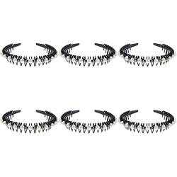 3er-Pack Perlen-Stirnband, breites Perlen-Haarband, Kristall-Tiara-Haarband, breites Band, Haarreifen, Kamm, Haarband, Perlen mit (Color : Blackx6pcs, Size : 15X13X2.5CMx6pcs) von DELURA