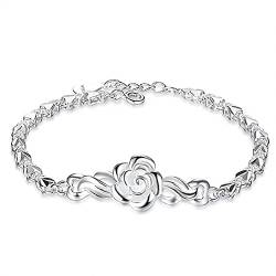 Armreif, verstellbar, Sterlingsilber, Sterling-Silber-Armband for Damen, Damen-Armband aus 925er-Sterlingsilber, exquisites Rosen-Blumen-Armband, Freundschaftsarmband, Sterling-Silber-Schmuck G von DELURA