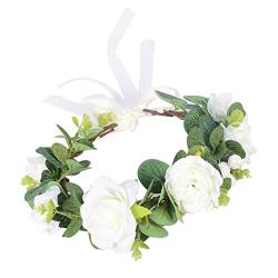 Brautkranz, Hochzeit, Haarschmuck for Frauen, Blumengirlanden als Dekoration, Kopfbedeckung for Frauen, Rosenblumengirlande, Blumenkranz, Haargirlande, Hochzeitsfotografie-Requisiten, beige Blumen (C von DELURA