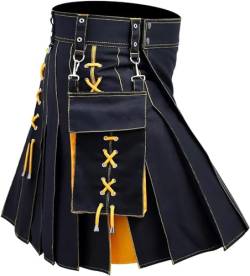 DELURA Schottische Utility-Kilts for Herren, Vintage-Gothic-Faltenröcke, Vintage-Schottische Kendo-Taschen-Schottische Kleidung/260 (Color : X-001-yellow, Size : 4X-Large) von DELURA