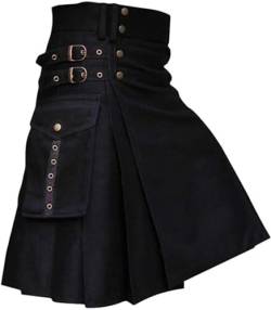 DELURA Schottische Utility-Kilts for Herren, Vintage-Gothic-Faltenröcke, Vintage-Schottische Kendo-Taschen-Schottische Kleidung/260 (Color : X-002-black, Size : X-Large) von DELURA
