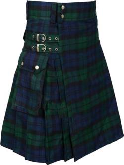 DELURA Schottische Utility-Kilts for Herren, Vintage-Gothic-Faltenröcke, Vintage-Schottische Kendo-Taschen-Schottische Kleidung/260 (Color : Z-01-green, Size : X-Large) von DELURA