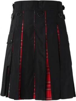 DELURA Schottische Utility-Kilts for Herren, Vintage-Gothic-Faltenröcke, Vintage-Schottische Kendo-Taschen-Schottische Kleidung/260 (Color : Zzz-x09-red, Size : Medium) von DELURA