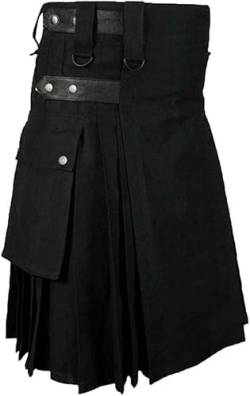 DELURA Schottische Utility-Kilts for Herren, Vintage-Gothic-Faltenröcke, Vintage-Schottische Kendo-Taschen-Schottische Kleidung/260 (Color : Zzz-x12-black, Size : Large) von DELURA
