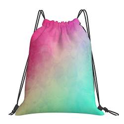 DELURA Wasserdicht Turnbeutel mit Kordelzug,Rosa Magenta Grungy vergilbter Regenbogen-Knickenten-Türkis-Steigungs-Pfirsich-Farbe, Kordelzug Rucksack Sportbeutel Sporttasche für Damen Herren von DELURA