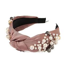 Damen Perlen-Haarband, breites Stirnband, Damen-Haar-Turban, Haar-Accessoires (Color : Black, Size : Universal size) von DELURA