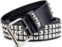 Dreireihiger Punk-Ledergürtel for Herren und Damen, schwarzer Nietengürtel, quadratische Perlen, Metallgürtel for Jeans/424 (Color : Black) von DELURA