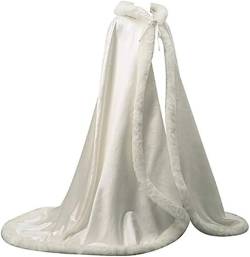 Hochzeitsumhang for Damen, Brautumhang, Pelzbesatz, Kapuzenumhang for die Braut, Poncho in voller Länge/401 (Color : Ivory, Size : Medium) von DELURA