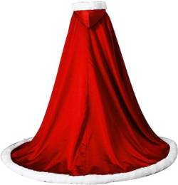 Hochzeitsumhang for Damen, Brautumhang, Pelzbesatz, Kapuzenumhang for die Braut, Poncho in voller Länge/401 (Color : Red, Size : Large) von DELURA