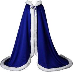 Hochzeitsumhang for Damen, Brautumhang, Pelzbesatz, Kapuzenumhang for die Braut, Poncho in voller Länge/401 (Color : Royal Blue, Size : Large) von DELURA