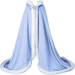 Hochzeitsumhang for Damen, Brautumhang, Pelzbesatz, Kapuzenumhang for die Braut, Poncho in voller Länge/401 (Color : Sky Blue, Size : 4X-Large) von DELURA