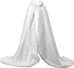 Hochzeitsumhang for Damen, Brautumhang, Pelzbesatz, Kapuzenumhang for die Braut, Poncho in voller Länge/401 (Color : White, Size : Small) von DELURA