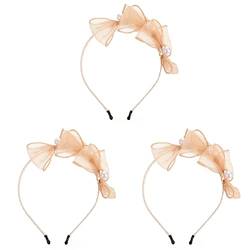 Schleifen-Stirnband, Stoffschleifen-Haarreifen, rosa Perlen-Haarschmuck, dekorativ for Mädchen, leichte süße Schleife, Perle mit (Color : Pinkx3pcs, Size : 17X12X1cmx3pcs) von DELURA