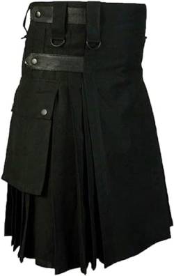 Schottische Utility-Kilts for Herren, Vintage-Gothic-Faltenröcke, Vintage-Schottische Kendo-Taschen-Schottische Kleidung/260 (Color : Black, Size : 5X-Large) von DELURA