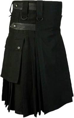 Schottische Utility-Kilts for Herren, Vintage-Gothic-Faltenröcke, Vintage-Schottische Kendo-Taschen-Schottische Kleidung/260 (Color : Black, Size : XX-Large) von DELURA