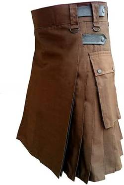 Schottische Utility-Kilts for Herren, Vintage-Gothic-Faltenröcke, Vintage-Schottische Kendo-Taschen-Schottische Kleidung/260 (Color : Brown, Size : 4X-Large) von DELURA