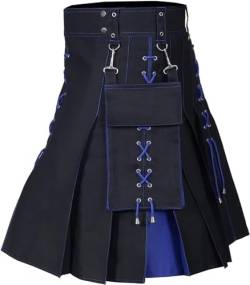 Schottische Utility-Kilts for Herren, Vintage-Gothic-Faltenröcke, Vintage-Schottische Kendo-Taschen-Schottische Kleidung/260 (Color : X-001-blue, Size : 5X-Large) von DELURA