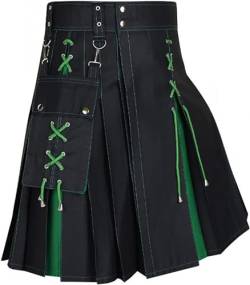 Schottische Utility-Kilts for Herren, Vintage-Gothic-Faltenröcke, Vintage-Schottische Kendo-Taschen-Schottische Kleidung/260 (Color : X-001-green, Size : Medium) von DELURA