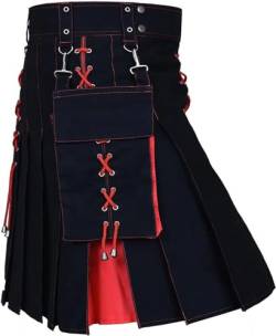 Schottische Utility-Kilts for Herren, Vintage-Gothic-Faltenröcke, Vintage-Schottische Kendo-Taschen-Schottische Kleidung/260 (Color : X-001-red, Size : Large) von DELURA