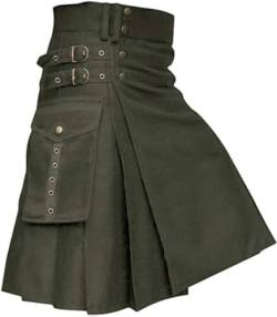Schottische Utility-Kilts for Herren, Vintage-Gothic-Faltenröcke, Vintage-Schottische Kendo-Taschen-Schottische Kleidung/260 (Color : X-002-green, Size : Small) von DELURA