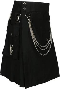 Schottische Utility-Kilts for Herren, Vintage-Gothic-Faltenröcke, Vintage-Schottische Kendo-Taschen-Schottische Kleidung/260 (Color : Z-z07-black, Size : Large) von DELURA