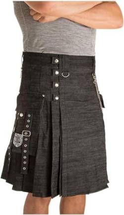 Schottische Utility-Kilts for Herren, Vintage-Gothic-Faltenröcke, Vintage-Schottische Kendo-Taschen-Schottische Kleidung/260 (Color : Zzz-black, Size : 3X-Large) von DELURA