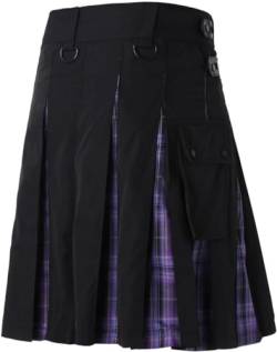 Schottische Utility-Kilts for Herren, Vintage-Gothic-Faltenröcke, Vintage-Schottische Kendo-Taschen-Schottische Kleidung/260 (Color : Zzz-x09-purple, Size : X-Large) von DELURA