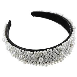 Schwarzes Strass-Stirnband, Brautperlen-Stirnband, Damenmode, weiß besetzt, verziertes Stirnband, Kopfbedeckung, modische Stirnbänder for Damen von DELURA