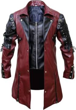 Steampunk Gothic Herren Kunstlederjacke in Kastanienbraun und Schwarz, XXS - 3XL/167 (Color : Maroon+Black, Size : X-Large) von DELURA