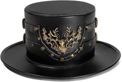 Steampunk Leder Pest Arzt Hut Dress Up Magier Schwarz Zylinder fof Kostüm Requisiten Cosplay Party/314 (Color : Hat6-021) von DELURA