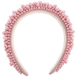 Vintage-Schmuck, Perlen-Stirnband, Mädchen-Kopfschmuck, modische Haarbänder, elegante Stirnbänder mit Perlen, Hochzeitsdekoration (Color : Pink) von DELURA
