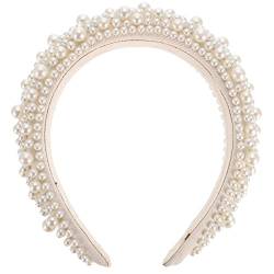 Vintage-Schmuck, Perlen-Stirnband, Mädchen-Kopfschmuck, modische Haarbänder, elegante Stirnbänder mit Perlen, Hochzeitsdekoration (Color : White) von DELURA