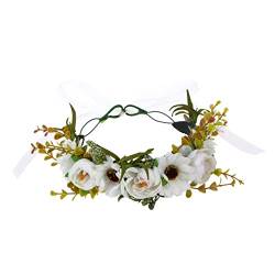 Weißes Stirnband, Kopftuch, Stirnband, Hochzeit, Stirnband, Blumen-Stirnband, Blumen-Kopfschmuck, Damen-Stirnband, Blumen, Kranz, Kapuze, Anleitung, weiße Haarmaske, Miss Rattan-Stirnband von DELURA