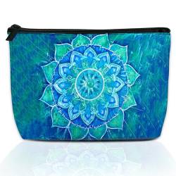 DEMACYA Make-up-Tasche, abstraktes Mandala, Kosmetiktasche für Damen, wasserdicht, großes Fassungsvermögen, Reise-Kulturartikel, Zubehör, Organizer, 24 x 15 cm, Abstraktes blaues Mandala von DEMACYA