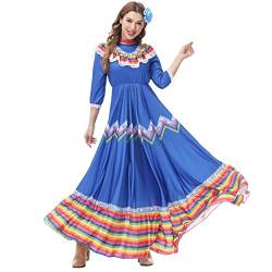 DENCTORAM Mexikanisches traditionelles Kleid Folklorico Tanzkleider Cinco De Mayo Kostüme Senorita Kleid für Damen, Blau, X-Groß von DENCTORAM