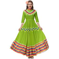DENCTORAM Mexikanisches traditionelles Kleid Folklorico Tanzkleider Cinco De Mayo Kostüme Senorita Kleid für Damen, Grün , Mittel von DENCTORAM