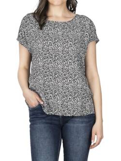 DENIMFY Bluse Damen DFJule Regular Fit Kurzarmbluse Blusentop Blusenshirt Rundhalsausschnitt Oberteil T-Shirt Sommer Basic Top Einfarbig Muster, Größe:M, Farben:Mille Fleurs Black-White von DENIMFY