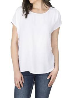 DENIMFY Bluse Damen DFJule Regular Fit Kurzarmbluse Blusentop Blusenshirt Rundhalsausschnitt Oberteil T-Shirt Sommer Basic Top Einfarbig Muster, Größe:S, Farben:White von DENIMFY