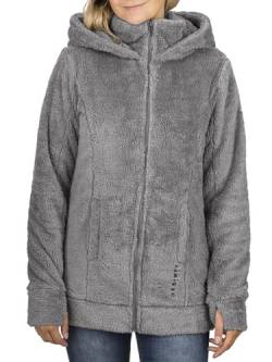 DENIMFY Damen Fleece Jacke DFMila Hoodie Winterjacke Reißverschluss Sweatjacke Übergangsjacke Kapuzenjacke Kapuze Teddyfleece Fleecejacke Stehkragen, Größe:L, Farben:White-Anthracite von DENIMFY