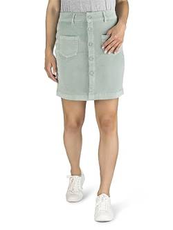 DENIMFY Damen Mini Cord Rock DFAlina Minirock Taschen Sommer Midi Skirt Cord Elegant Sommerrock Midirock Stretch Knielang Kurz A-Linie Kurzrock, Größe:L, Farben:Jadeite Green (52202) von DENIMFY